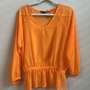 Sheer long sleeve orange top (new)